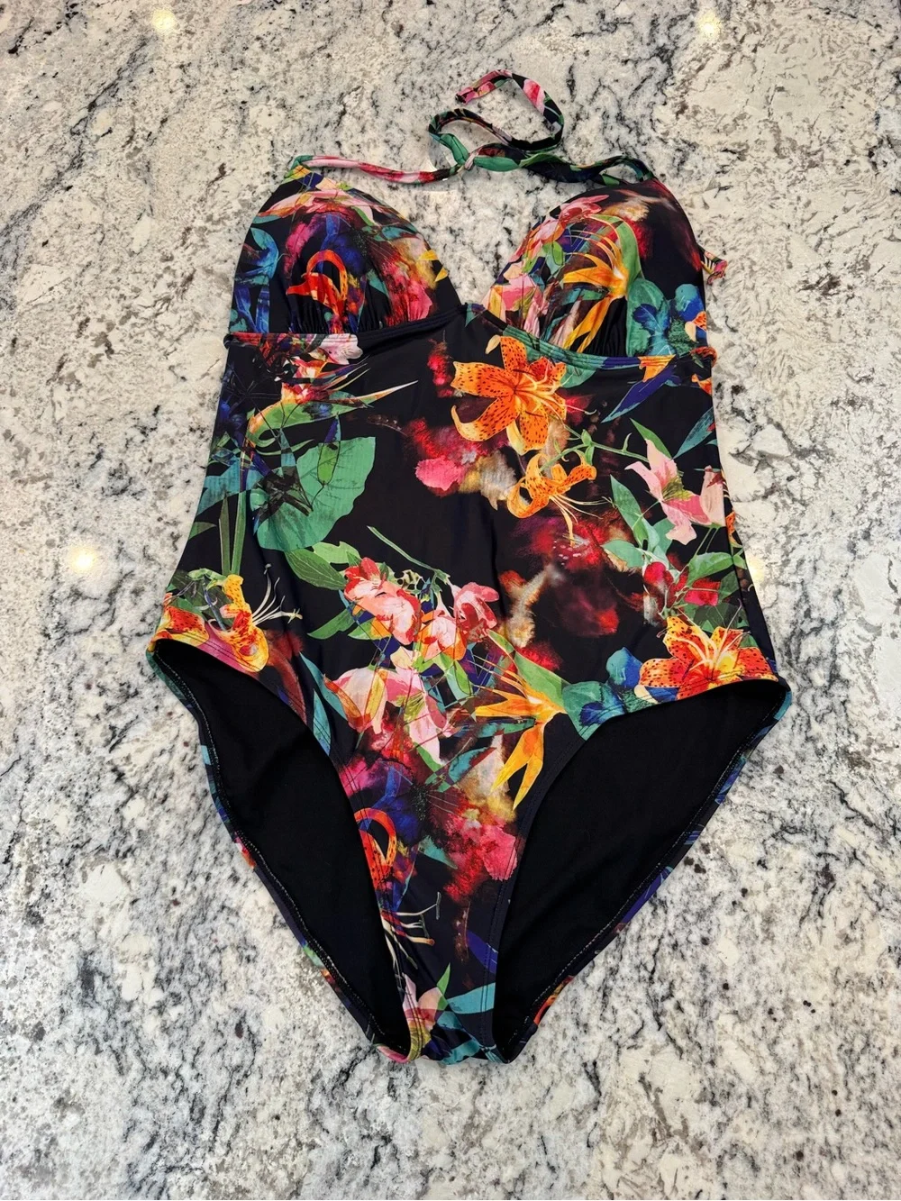 Old Navy Tropical Floral One Piece Swimsuit XL Halter Tummy Control